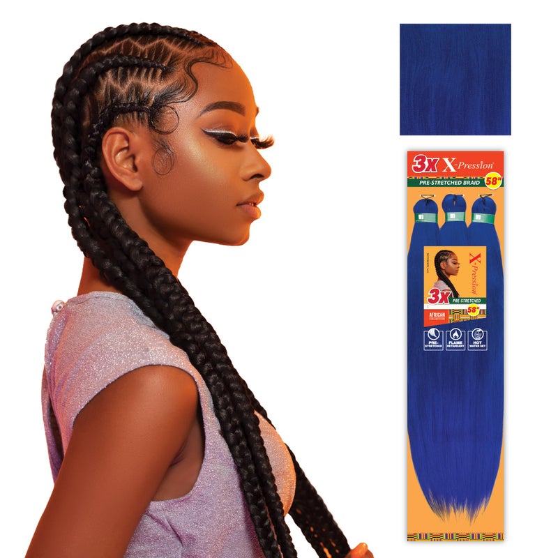 Sensationnel Xpression prestretched braiding hair  3x braid 58 inch all kanekalon flame retardant synthetic braid for box braids and twists 1 pack BLUE